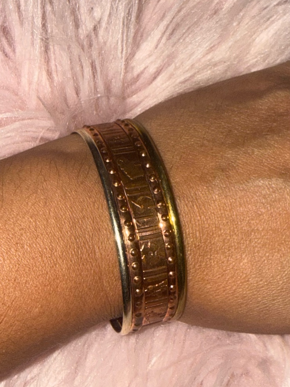 Copper-Tone Patterned Cuff Bracelet - Women Jewelry three tone real copper